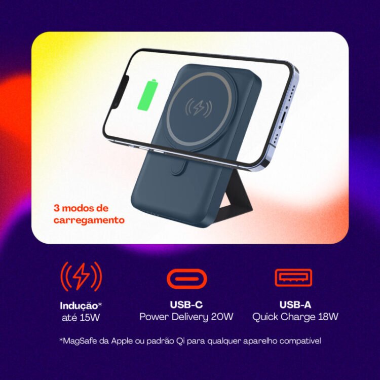 Power Bank por Indução 10.000 mAh com Suporte Dobrável – Space Gray - Image 5